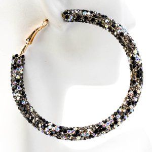 2.5" Black Tones Pave Wrap Rhinestone Hoop Earring